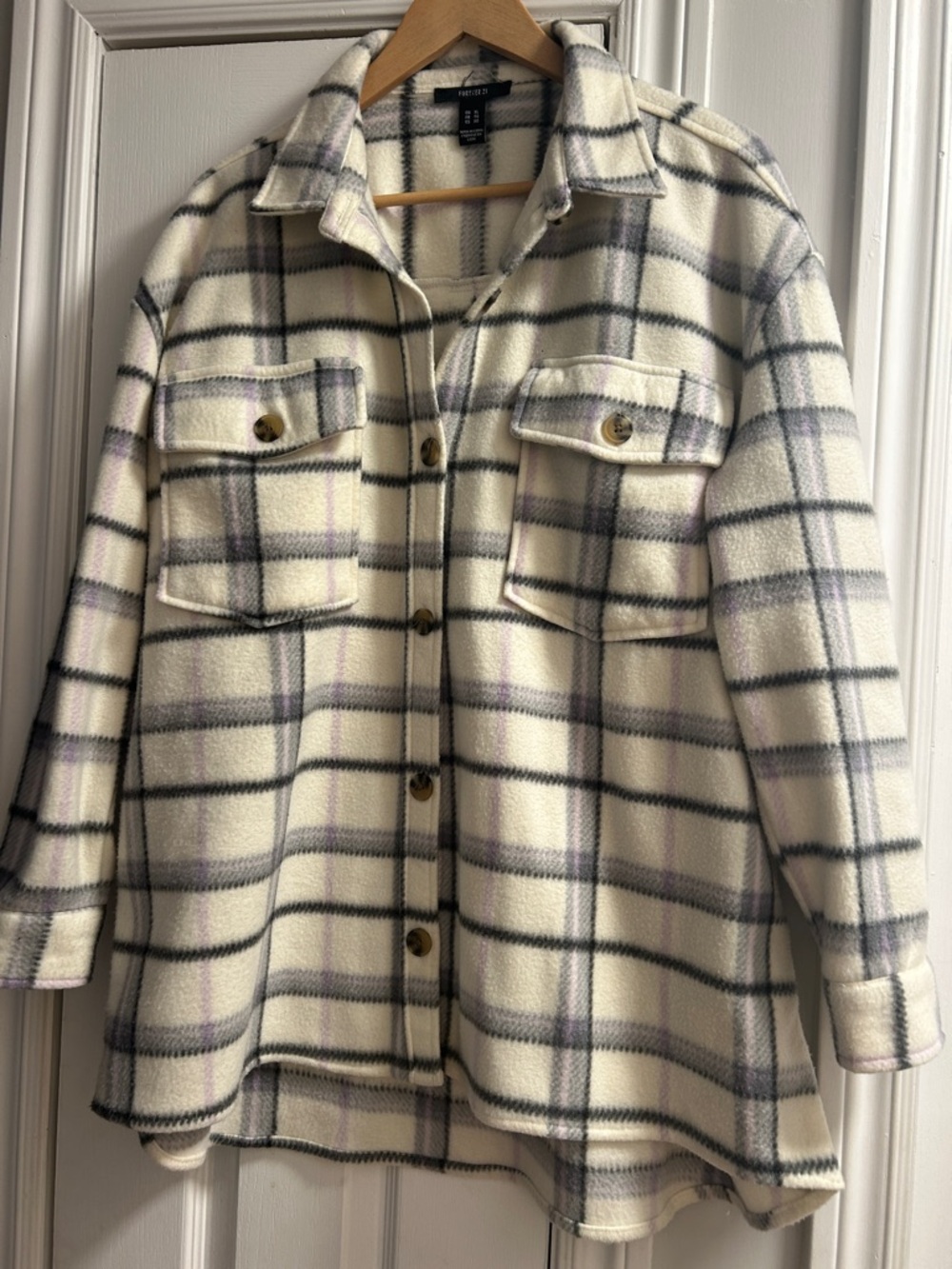 Forever 21 Ivory Plaid Shacket with Gray and Lavender Stripes